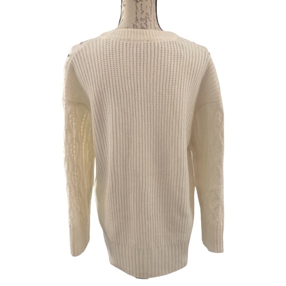 NWT Express Rhinestone Embellished Drop Shoulder Cableknit Tunic Sweater Ivory S - Picture 9 of 12